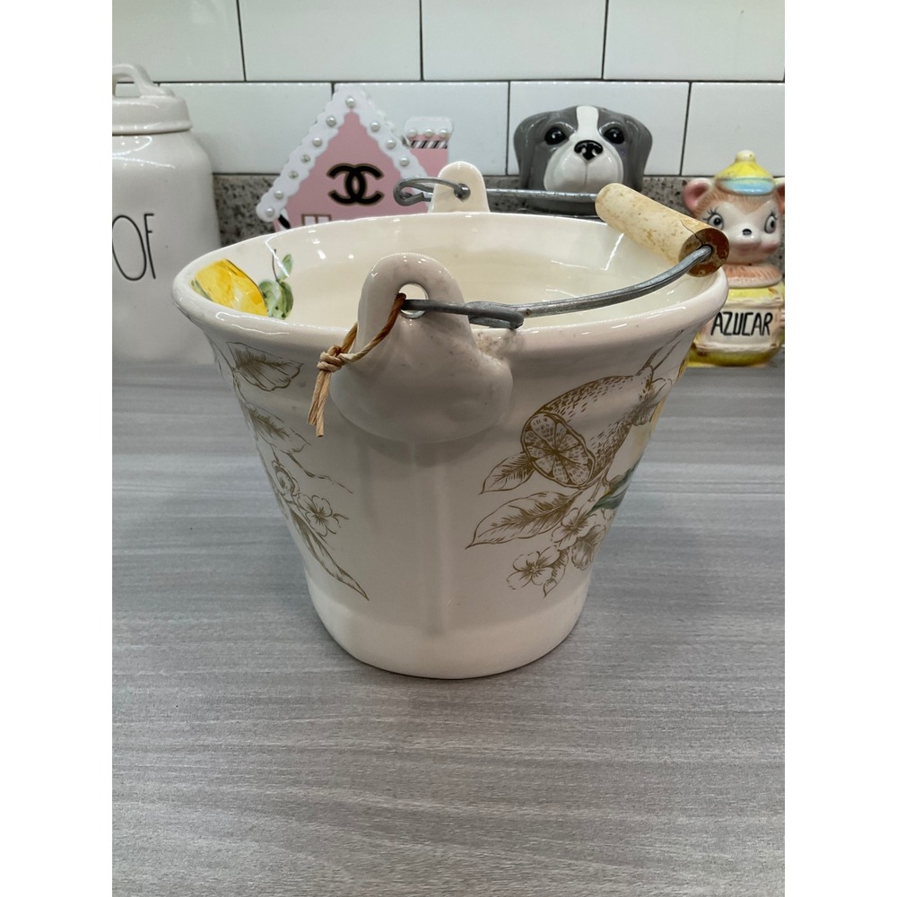 MAXCERA LEMONS COLLECTION CERAMIC PAIL BUCKET WITH‎ WOOD HANDLE - Picture 7 of 13